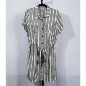 J for Justify | Women's Button-Down Shirt Dress, Grey & White Stripe, Size S